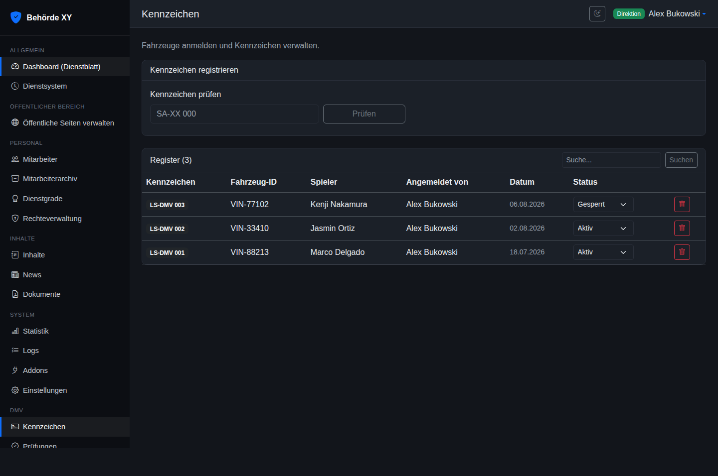 DMV Addon für Behördensoftware
